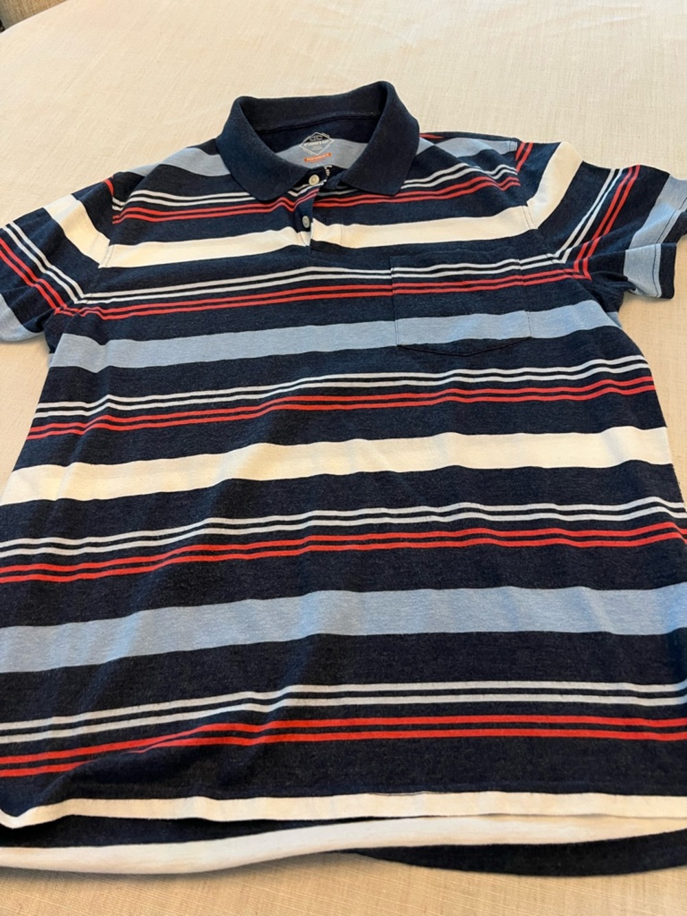 Striped Polo Shirt in Navy, Light Blue, White & Red St Johns Bay Size L Good Con